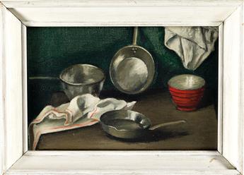 RAPHAEL SOYER Still Life with Kitchen Utensils (Pots and Pan).